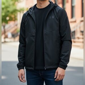 Under Armour Black Lightweight Windbreaker Jacket Sporty Design Size Large